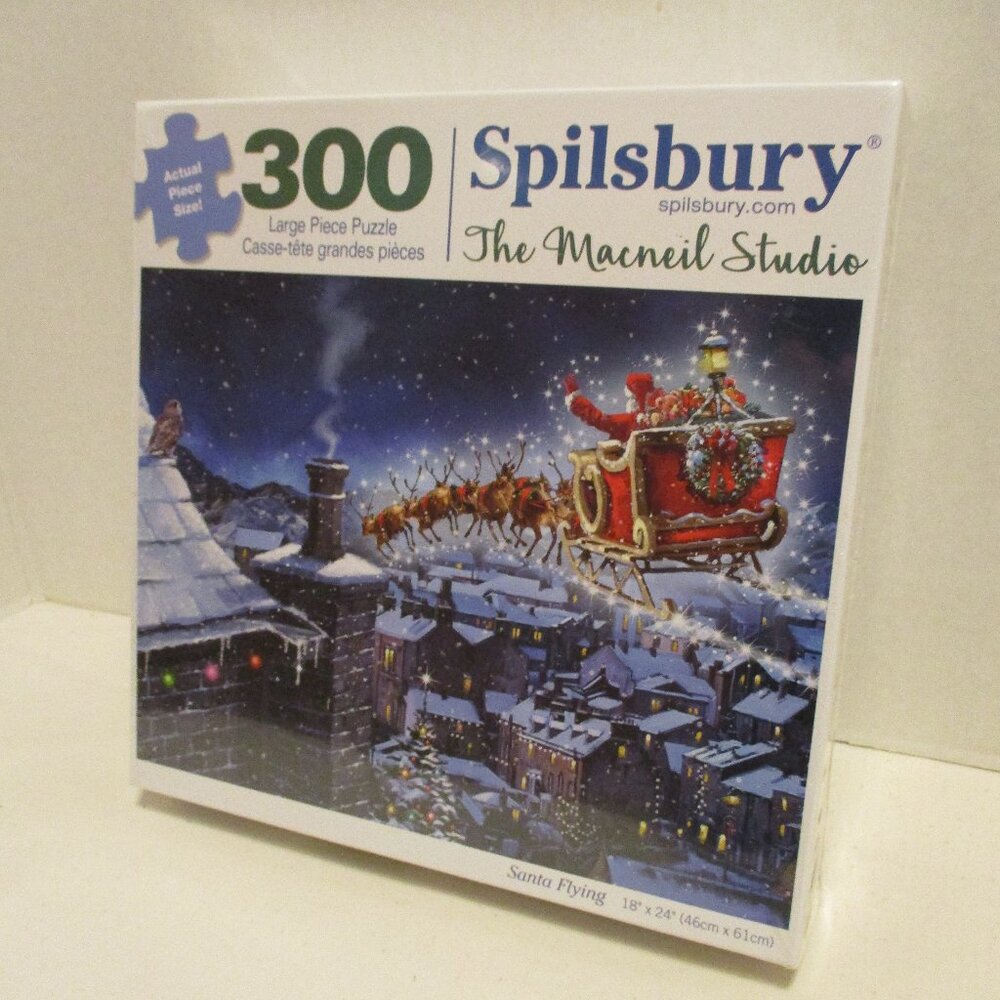 Santa Flying Puzzle Spilsbury NEW Christmas Medium Black Red 300 Piece Puzzle